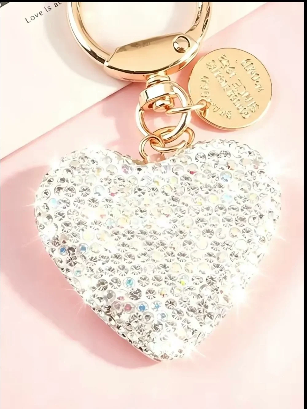 Crystal Heart Keychain Charm in Gold